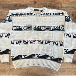 Vintage C.F. Hathaway  Mens 90s  knitted cream Boats Sweater Size Large (2)